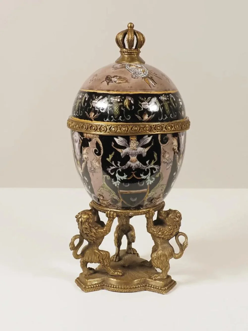 Porcelain Egg Box mounted on Solid Bronze Lions –Fabergé Style (NEW)